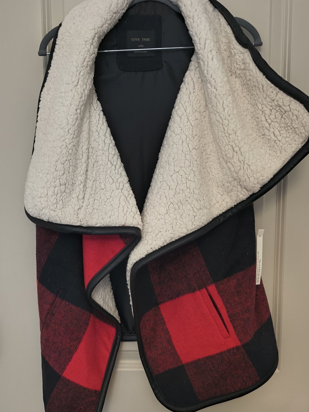 Love Tree Red and Black Buffalo Plaid Sherpa-Lined Vest